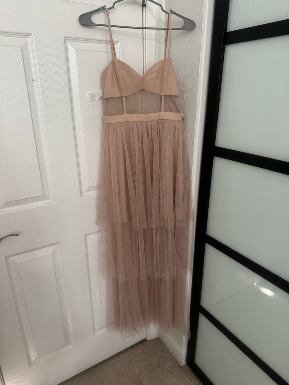 Sheer Layered Tulle Maxi Dress in Nude